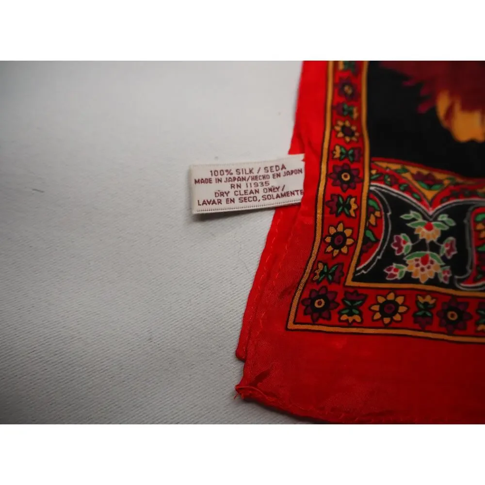 Vintage Worthington 100% Silk Scarf 48x12 Red Black Floral Rose Japan